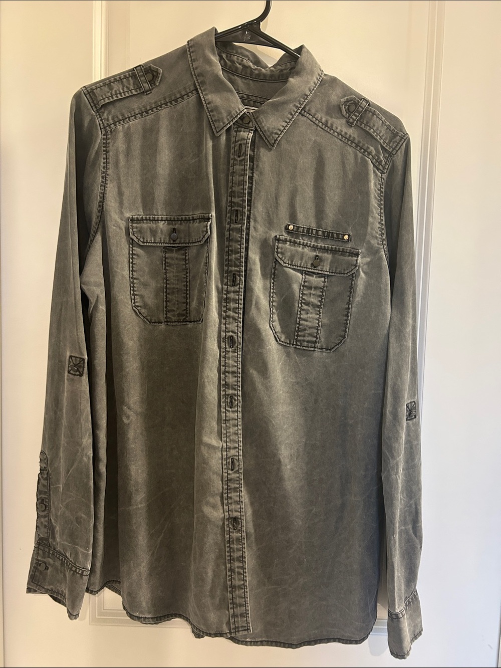 Express Women’s Washed Gray Casual Button-Down Shirt